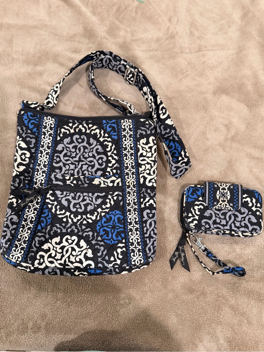 Vera Bradley Black, Blue & White Quilted Crossbody with Wristlet